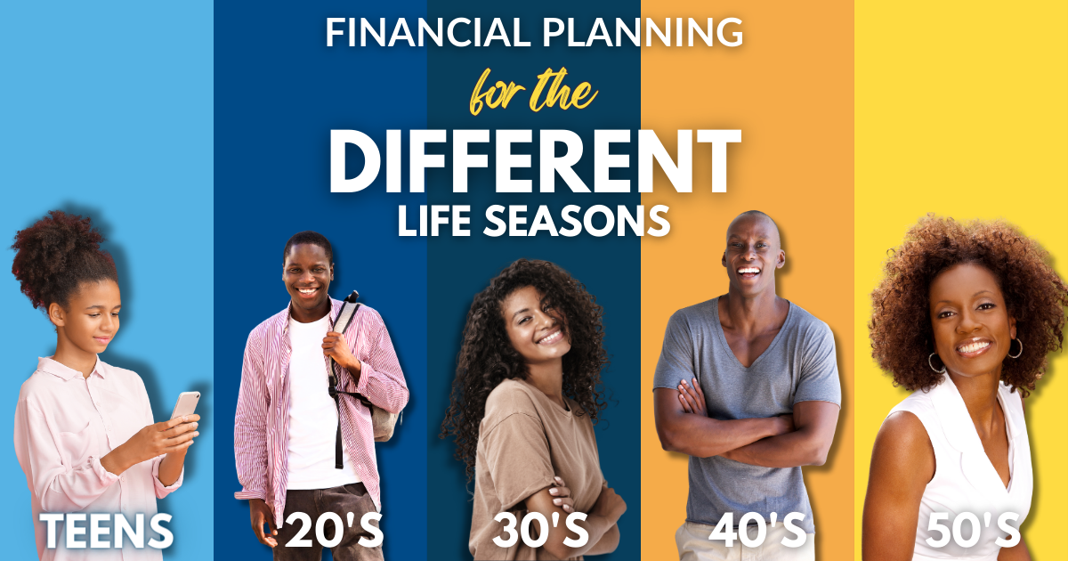 Image showing diverse individuals at different life stages, each with a financial goal in mind.